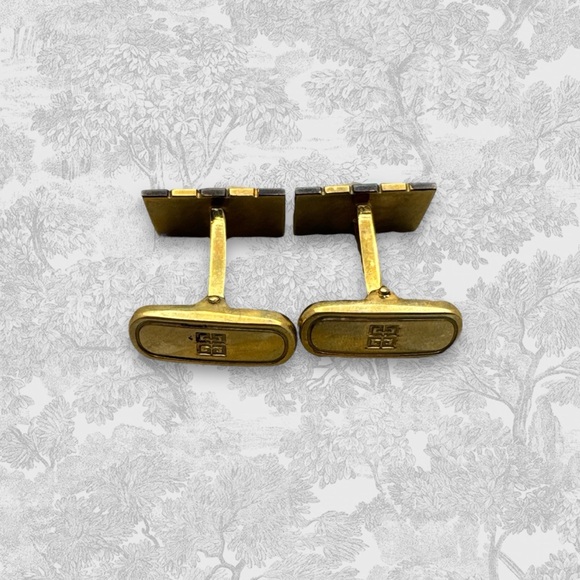 Givenchy Vintage Classic Two tone Gold Gunmetal Striped Cufflinks - Picture 9 of 9